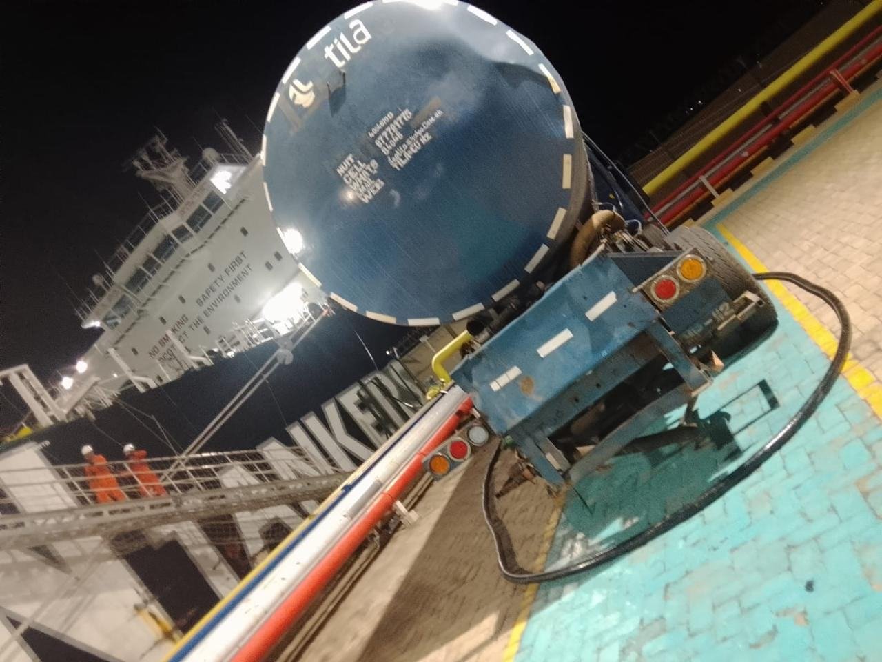 Water tank on board a ship at the quay